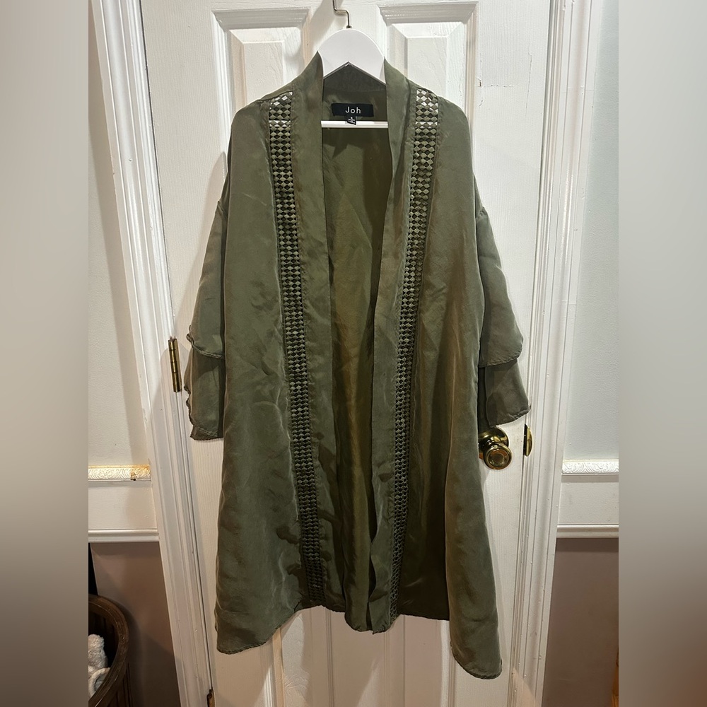 Joh Olive Green Women’s‎ Open Front Kimono Small Embroidered